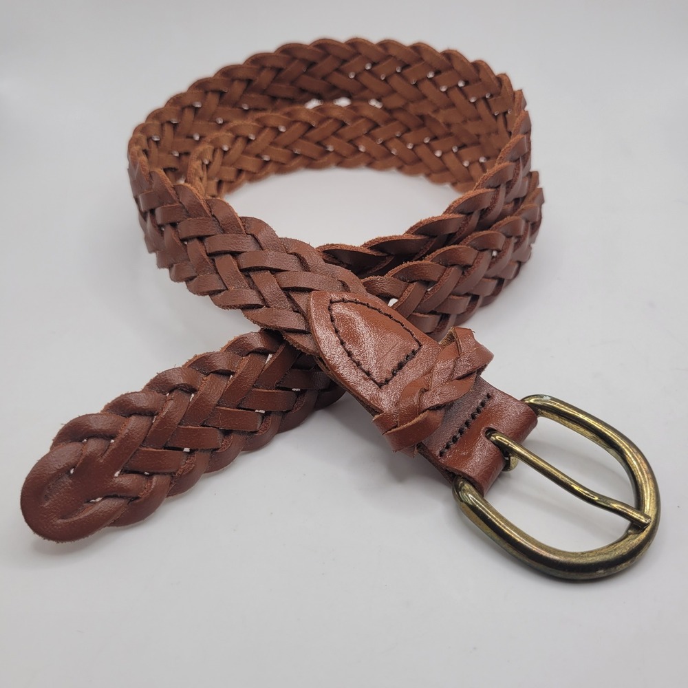 Brown Leather Belt Sml Braided Woven Rustic Boho Western Artisan Preppy Classic